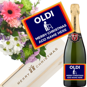 OLDI Christmas Champagne & Flowers - Add Name to Bottle Label