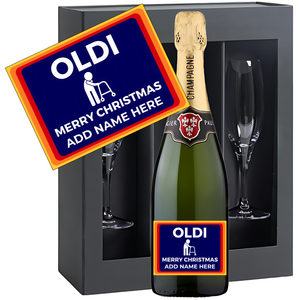 OLDI Christmas Champagne & Glasses - Add Name to Bottle Label