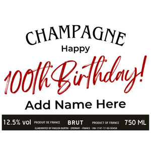 100th Birthday Champagne & Flowers - Add Name to Bottle Label