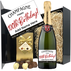 100th Birthday Champagne & Chocolates - Add Name to Bottle Label