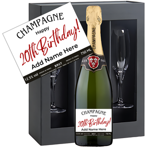 20th Birthday Champagne & Glasses - Add Name to Bottle Label