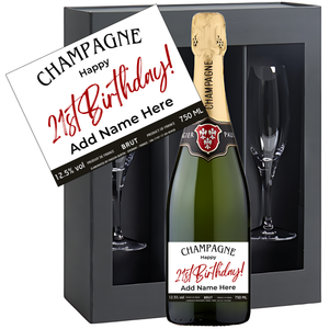 21st Birthday Champagne & Glasses - Add Name to Bottle Label