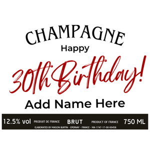 30th Birthday Champagne & Glasses - Add Name to Bottle Label