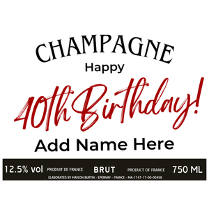 40th Birthday Personalised Champagne Gift