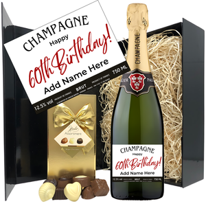 60th Birthday Champagne & Chocolates - Add Name to Bottle Label