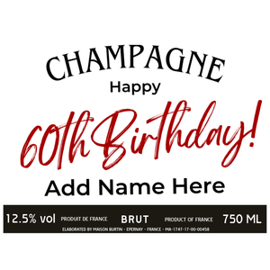 60th Birthday Champagne & Chocolates - Add Name to Bottle Label