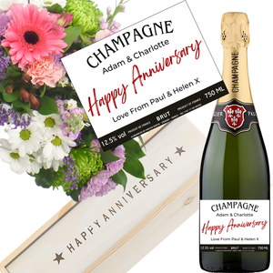 Anniversary Champagne & Flowers - Add Names to Bottle Label