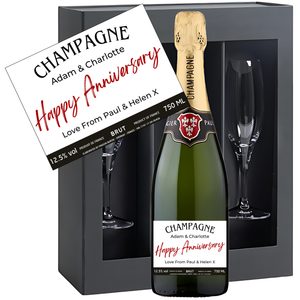 Anniversary Champagne & Glasses - Add Names to Bottle Label