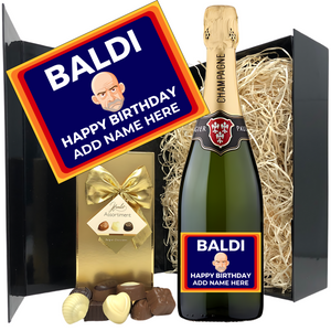 BALDI Birthday Champagne & Chocolates - Add Name to Bottle Label