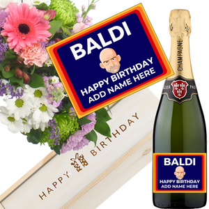 BALDI Birthday Champagne & Flowers - Add Name to Bottle Label