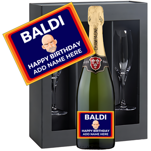 BALDI Birthday Champagne & Glasses - Add Name to Bottle Label