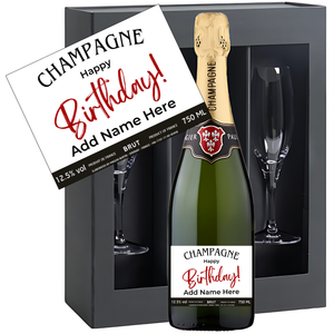 Birthday Champagne & Glasses - Add Name to Bottle Label