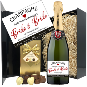 Bride & Bride Wedding Champagne & Chocolates - Add Names Date and Message to Bottle Label