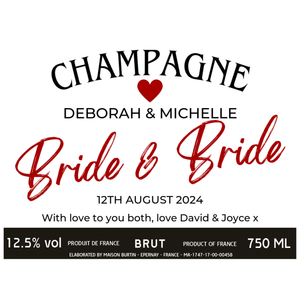 Bride & Bride Wedding Champagne & Glasses - Add Names Date and Message to Bottle Label