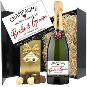 Bride & Groom Wedding Champagne & Chocolates - Add Names Date and Message to Bottle Label