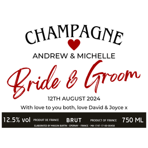 Bride & Groom Wedding Champagne Hamper - Add Names Date and Message to Bottle Label