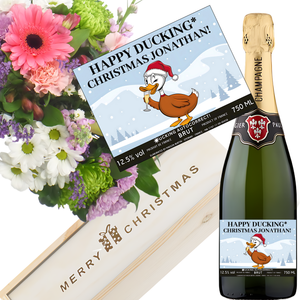 Personalised Christmas Champagne & Flowers - Ducking Autocorrect Edition