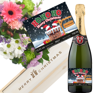 Personalised Christmas Champagne & Flowers - Ho Ho Ho Gift Set