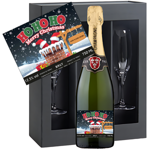 Personalised Christmas Champagne & Glasses - Ho Ho Ho Gift Set