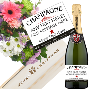 Personalised Christmas Champagne & Flowers - Classic Label