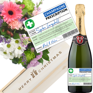 Personalised Christmas Prescription Champagne and Flowers