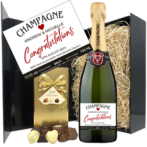 Congratulations Wedding Champagne & Chocolates - Add Names Date and Message to Bottle Label