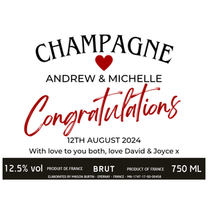 Congratulations Wedding Champagne Hamper - Add Names Date and Message to Bottle Label