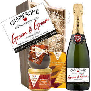 Groom & Groom Wedding Champagne Hamper - Add Names Date and Message to Bottle Label