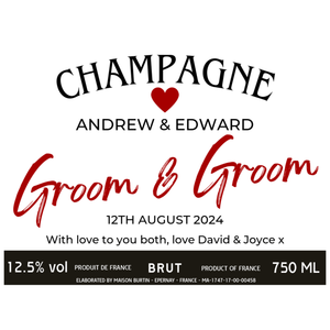 Groom & Groom Wedding Champagne & Flowers - Add Names Date and Message to Bottle Label