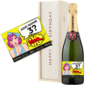 Funny Birthday Champagne Gift Set for Women with Humorous Noo Design - Custom Name and Age Birthday Gift