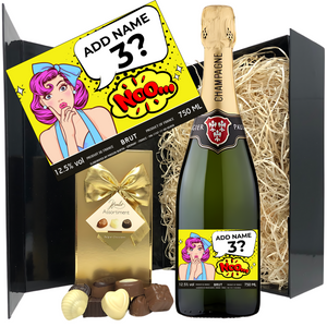 Humorous Noo Women Birthday Champagne & Chocolates - Add Name and Age to Bottle Label