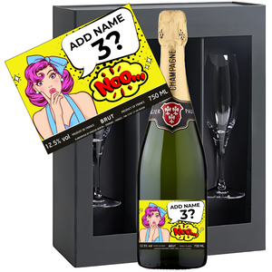 Humorous Noo Women Birthday Champagne & Glasses - Add Name and Age to Bottle Label