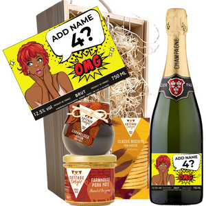 Humorous Pop Art Women Birthday Champagne Hamper - Add Name to Bottle Label