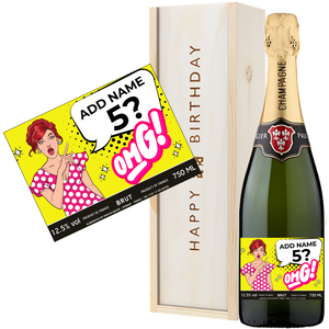 Funny Birthday Champagne Gift Set for Women with Humorous OMG Design - Custom Name and Age Birthday Gift