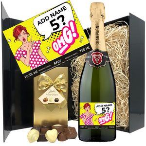 Humorous OMG Women Birthday Champagne & Chocolates - Add Name and Age to Bottle Label