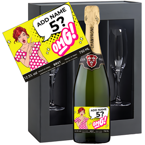 Humorous OMG Women Birthday Champagne & Glasses - Add Name and Age to Bottle Label