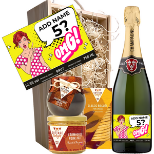 Humorous OMG Women Birthday Champagne Hamper - Add Name and Age to Bottle Label