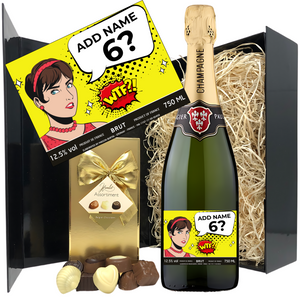 Humorous WTF Women Birthday Champagne & Chocolates - Add Name to Bottle Label