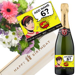 Humorous WTF Women Birthday Champagne & Flowers - Add Name to Bottle Label