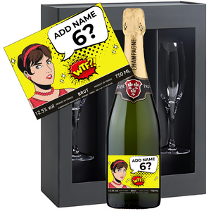 Humorous WTF Women Birthday Champagne & Glasses - Add Name to Bottle Label