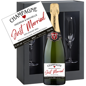 Personalised Just Married Wedding Champagne & Glasses