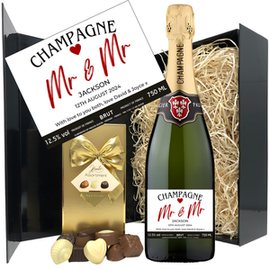 Mr & Mr Wedding Champagne & Chocolates - Add Name Date and Message to Bottle Label