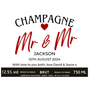 Mr & Mr Wedding Champagne & Chocolates - Add Name Date and Message to Bottle Label