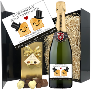 Wedding Toast Champagne & Chocolates - Mr & Mr Add Date and Message to Bottle Label