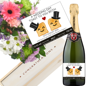 Wedding Toast Champagne & Flowers - Mr & Mr Add Date and Message to Bottle Label