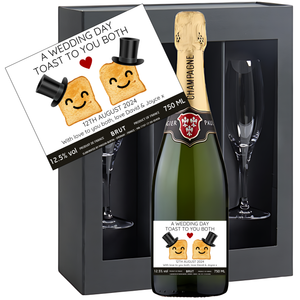 Wedding Toast Champagne & Glasses - Mr & Mr Add Date and Message to Bottle Label