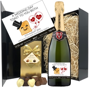 Wedding Toast Champagne & Chocolates - Mr & Mrs Red Balloons Add Date and Message to Bottle Label