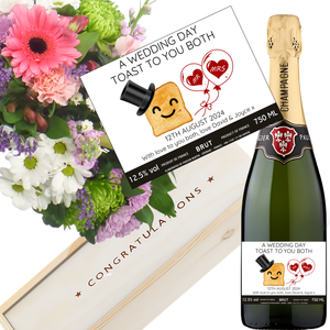 Wedding Toast Champagne & Flowers - Mr & Mrs Red Balloons Add Date and Message to Bottle Label