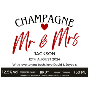 Mr & Mrs Wedding Champagne & Glasses - Add Name Date and Message to Bottle Label