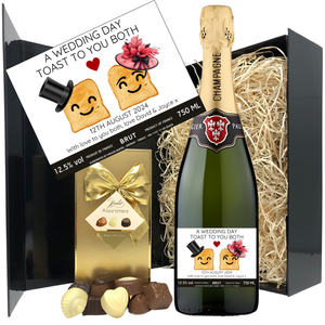 Wedding Toast Champagne & Chocolates - Mr & Mrs Add Date and Message to Bottle Label